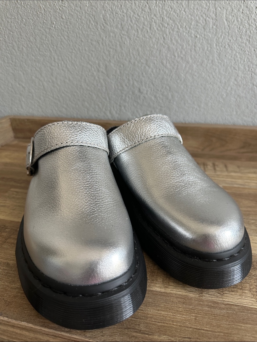 Dr. Martens Silver Metallic Slip-On Clog Mules